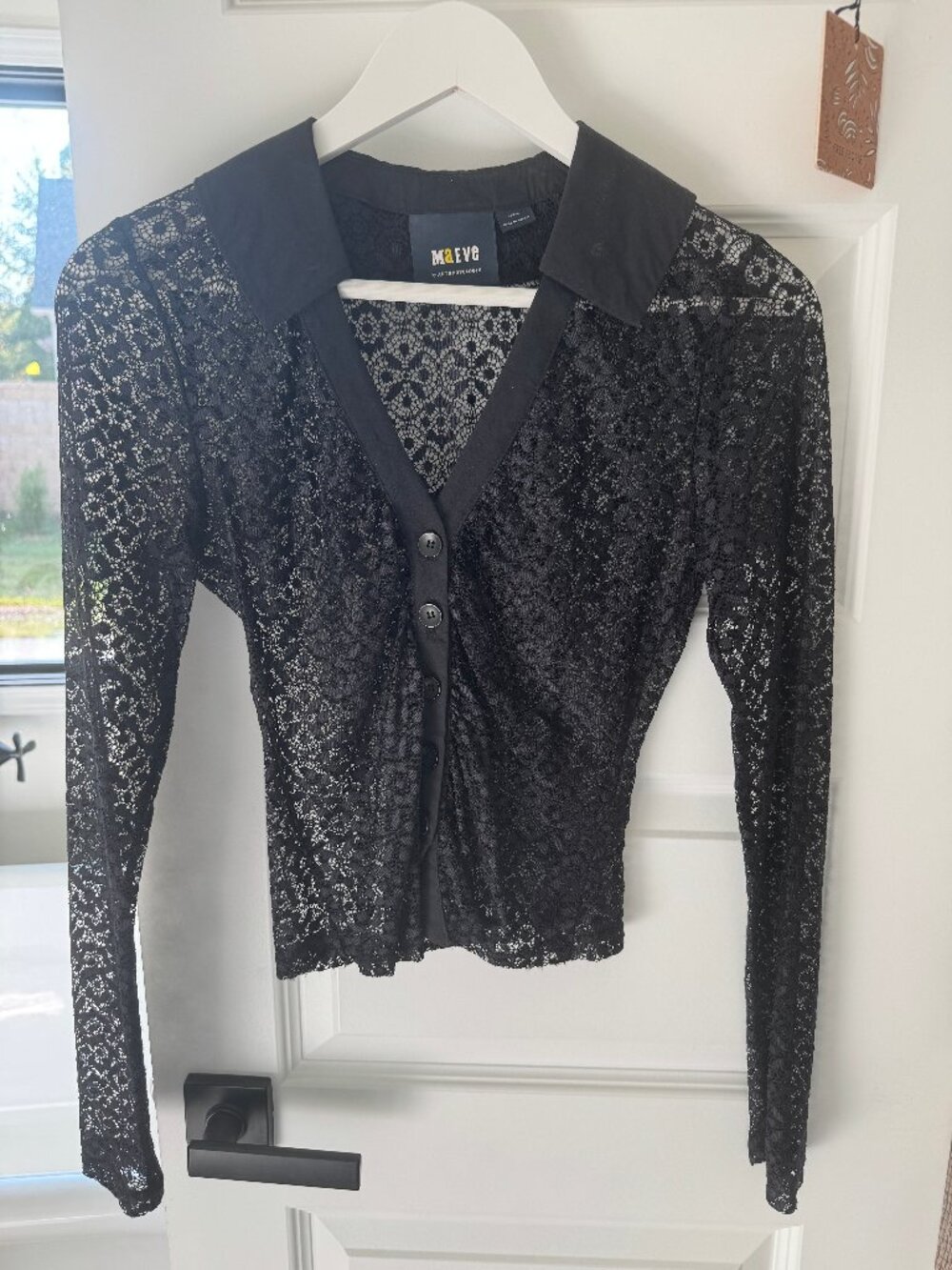 Maeve Anthropologie Black Lace Collared Button Top XS Turkey